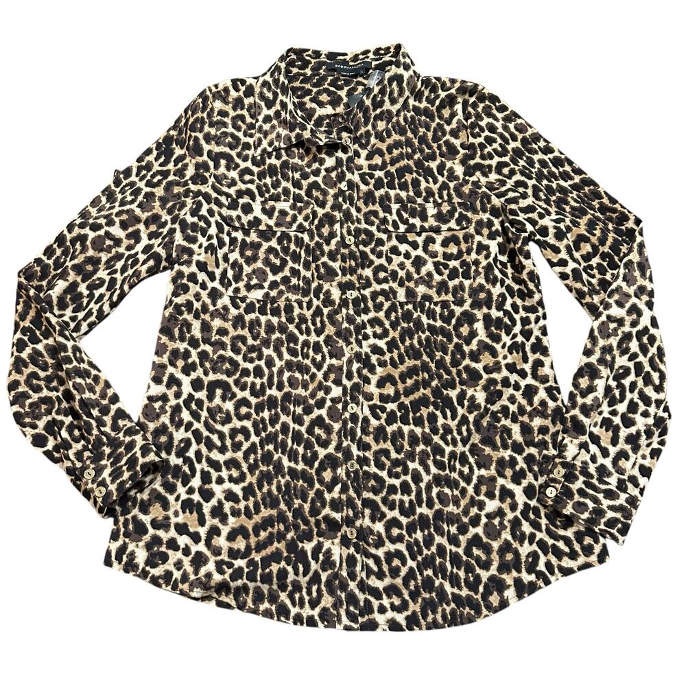 BCBGMAXAZRIA Women’s NEW leopard tan button down shirt Size large